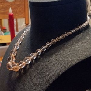 Vintage pink glass Ukrainian made necklace